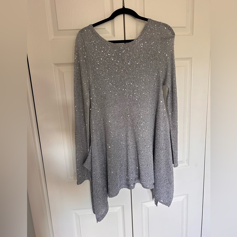 Sequin Silver Long Sleeve Dress